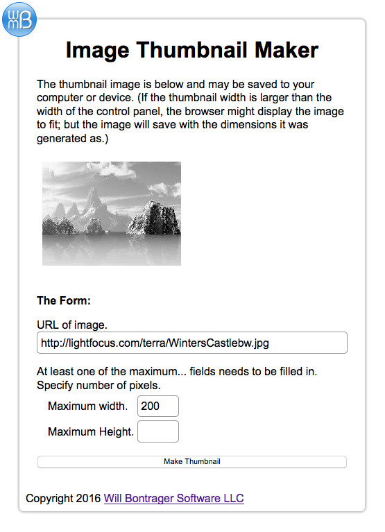 Image Thumbnail Maker control panel